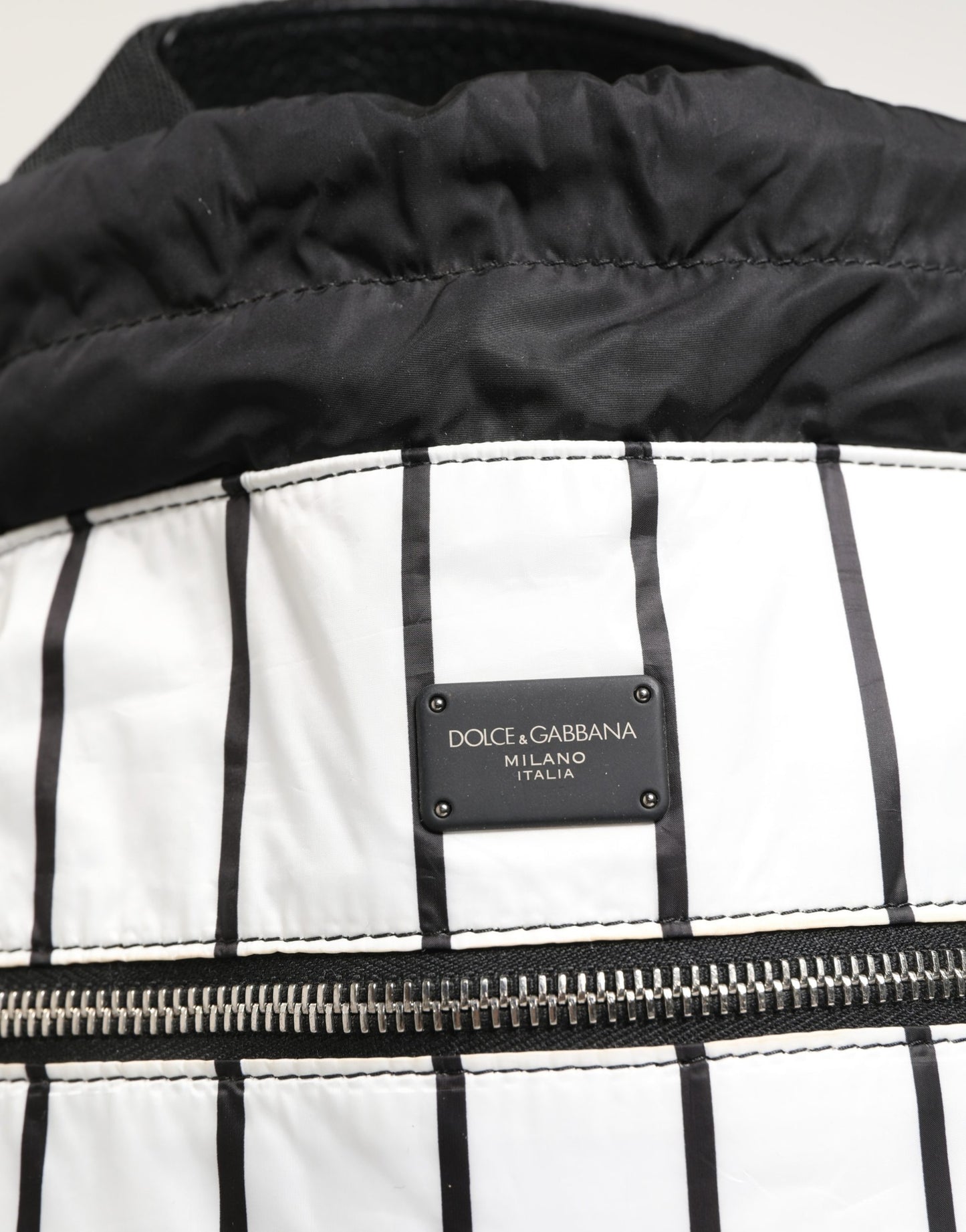 Black White Striped Polyester Drawstring Backpack Men Bag