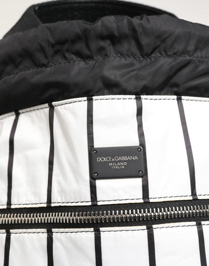 Black White Striped Polyester Drawstring Backpack Men Bag