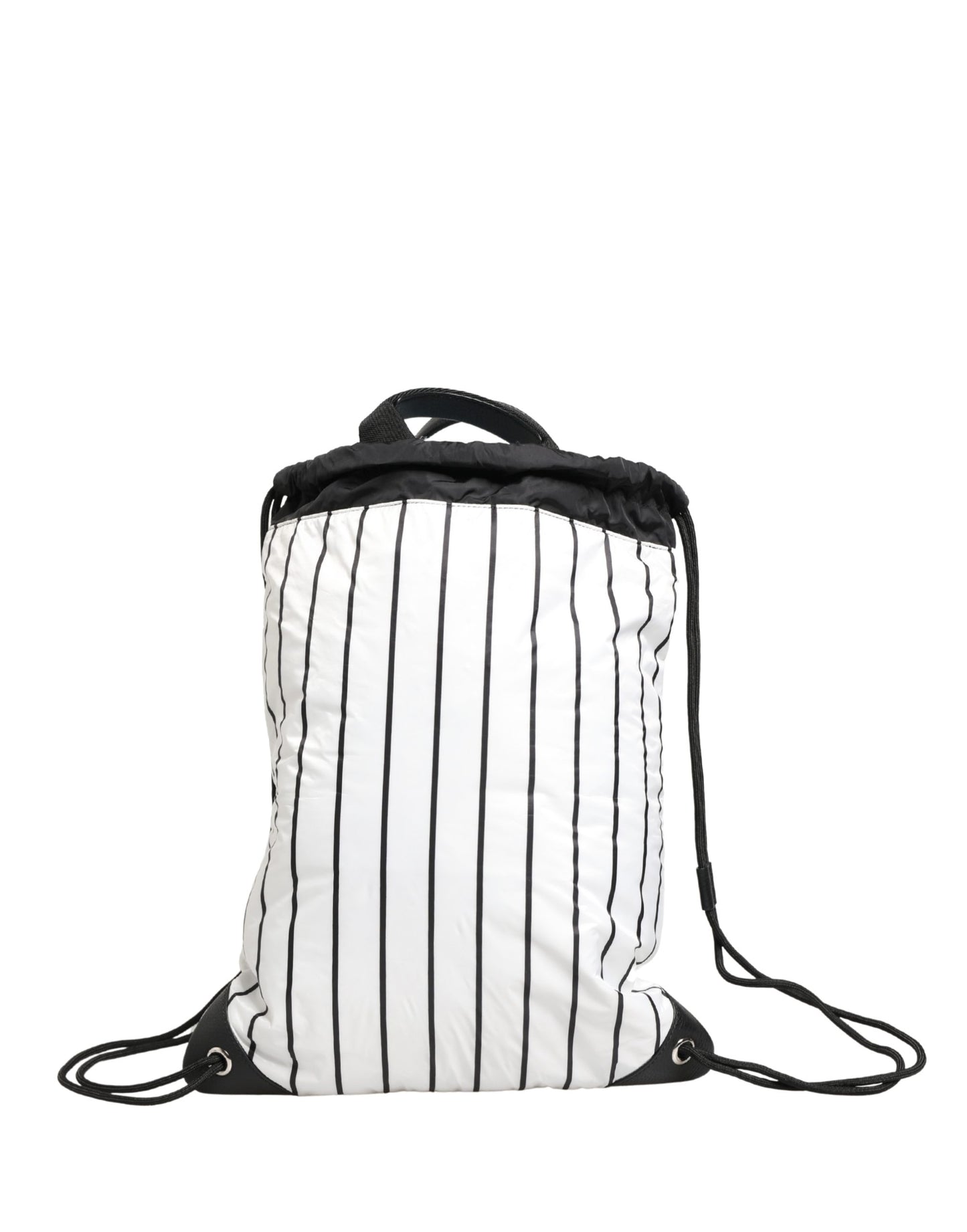 Black White Striped Polyester Drawstring Backpack Men Bag