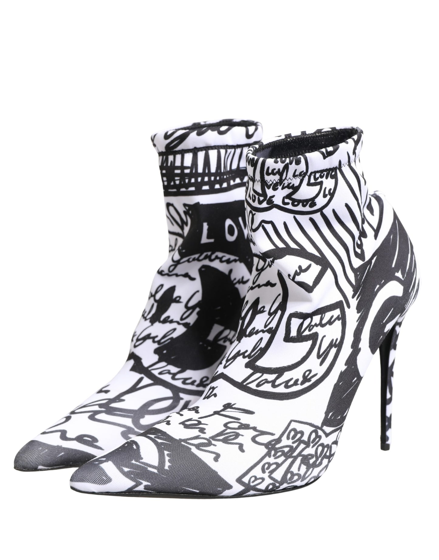 White Graffiti Stretch Ankle Boots Shoes