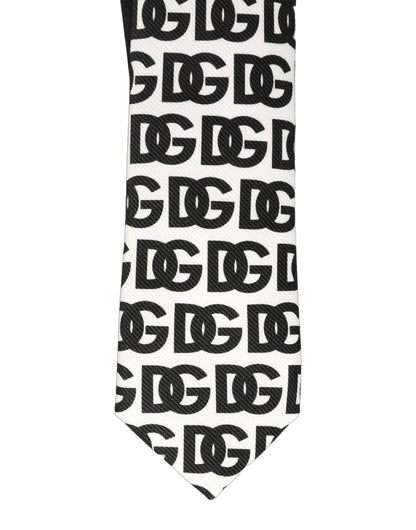 White Black Logo Monogram Wide Adjustable Men Necktie Tie