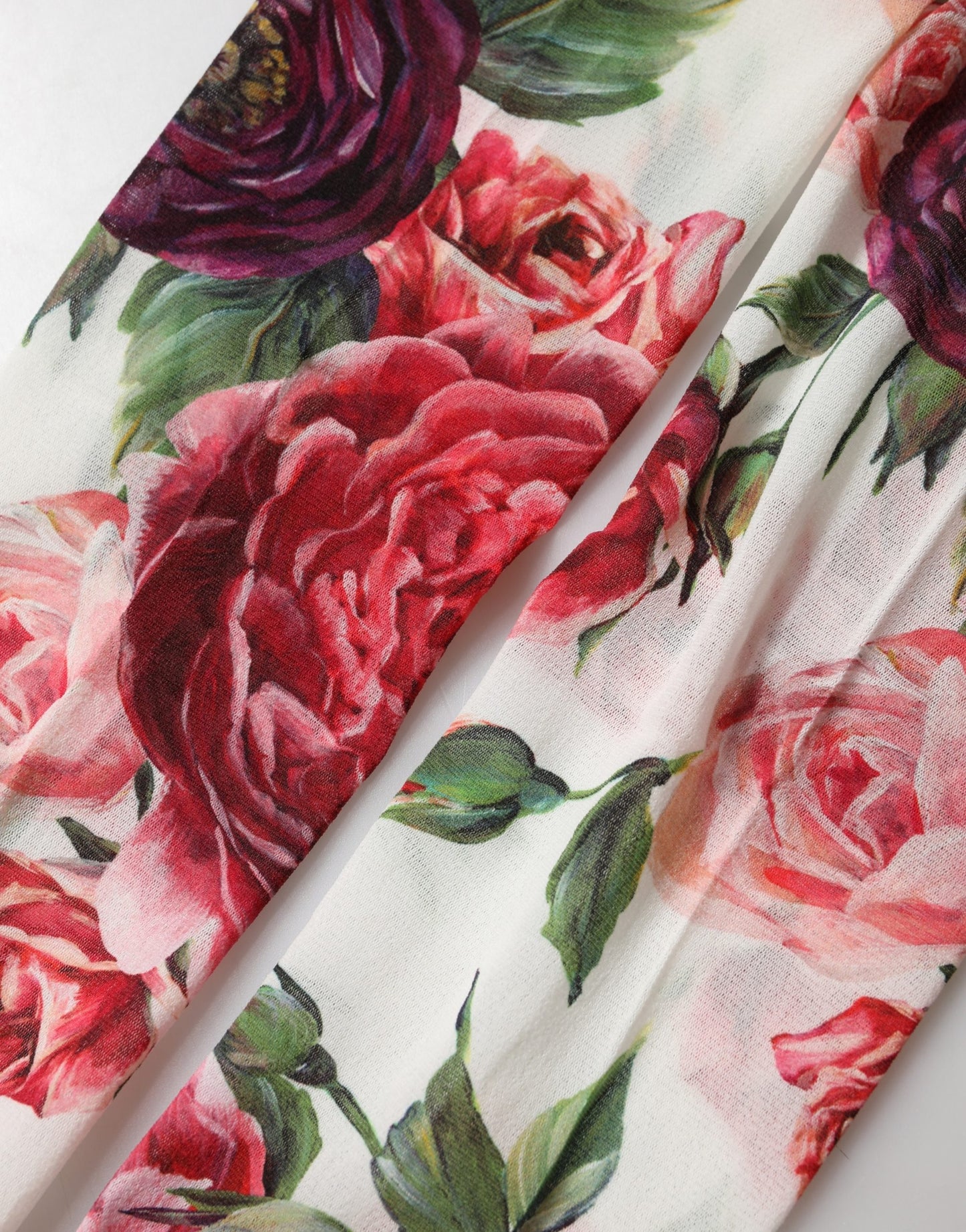 White Nylon Floral Print Tights Stockings Socks