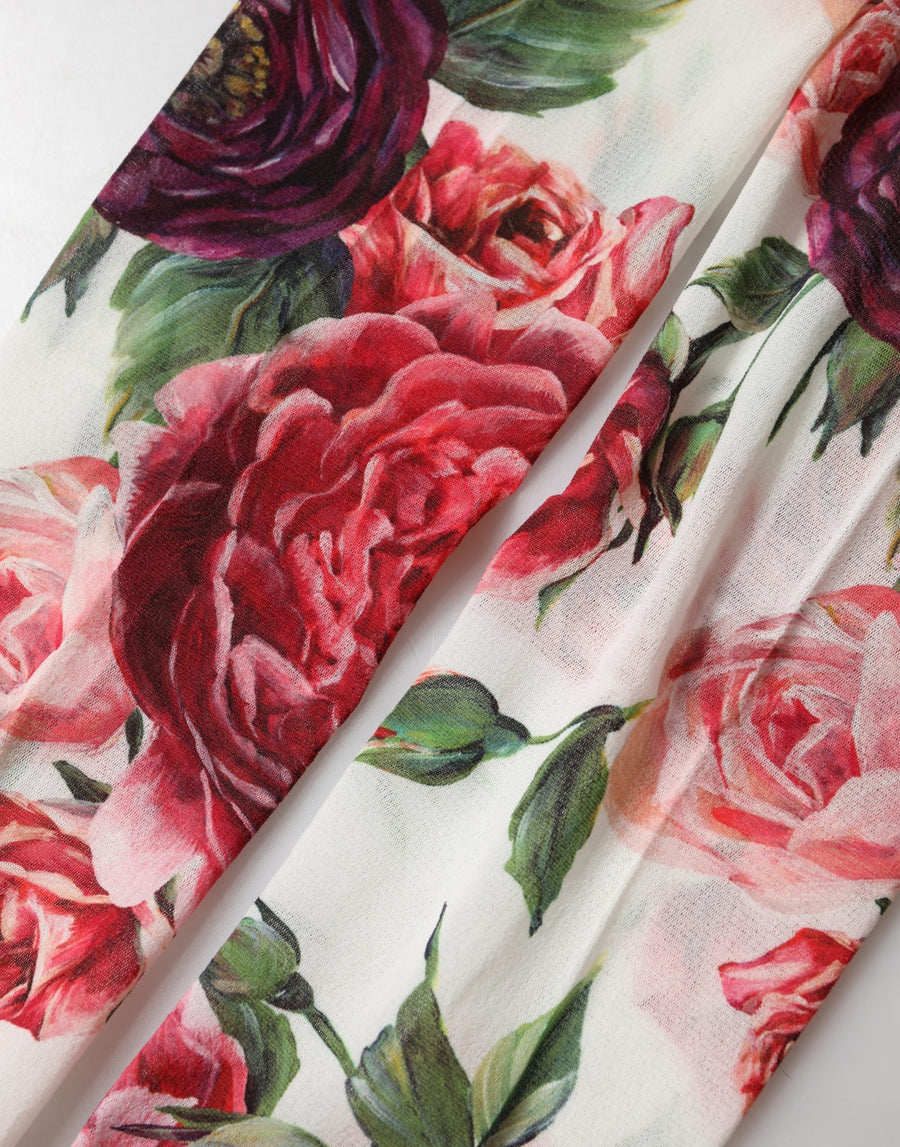 White Nylon Floral Print Tights Stockings Socks