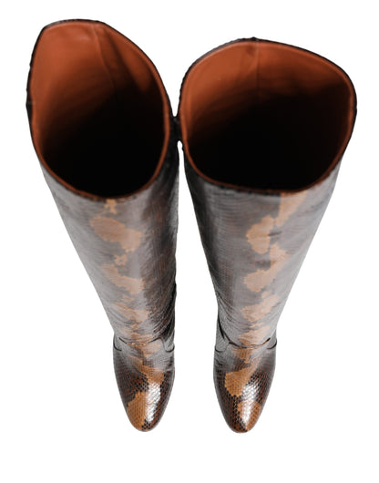 Brown Exotic Leather Knee High Boots Shoes