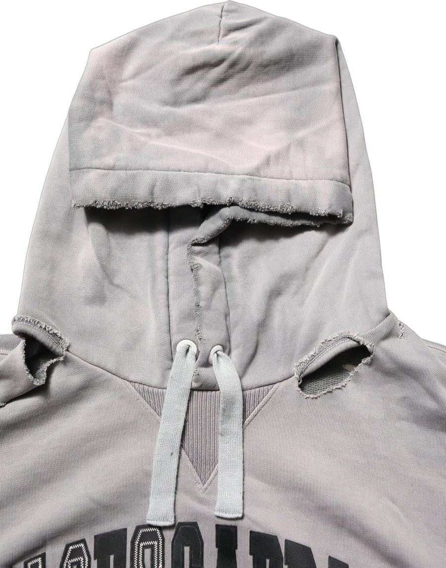 Gray Graphic Hooded Sweatshirt Men Sweater
