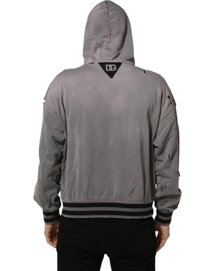 Gray Graphic Hooded Sweatshirt Men Sweater