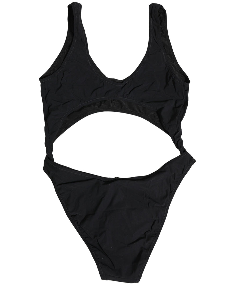 Black Cutout Logo One Piece Swimsuit Swimwear