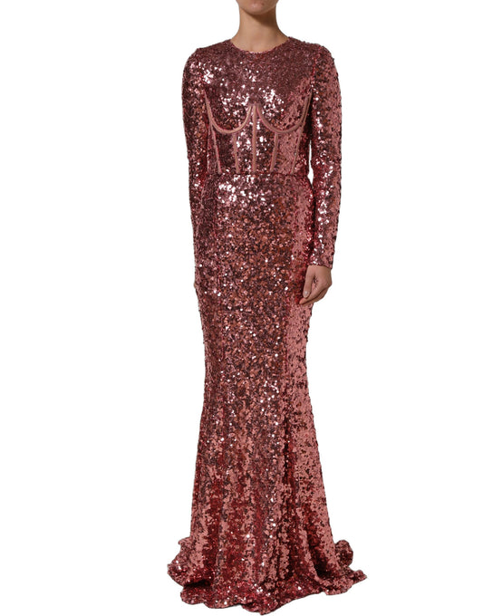 Pink Long Sequined Corset Detailing Gown Dress