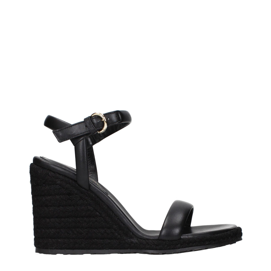Black Leather Wedge Sandals
