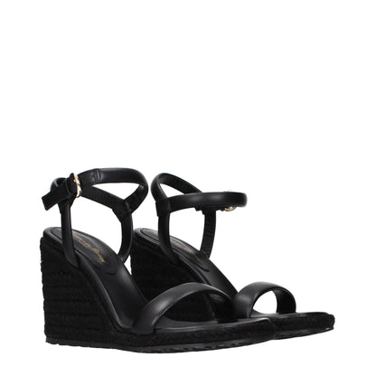 Black Leather Wedge Sandals