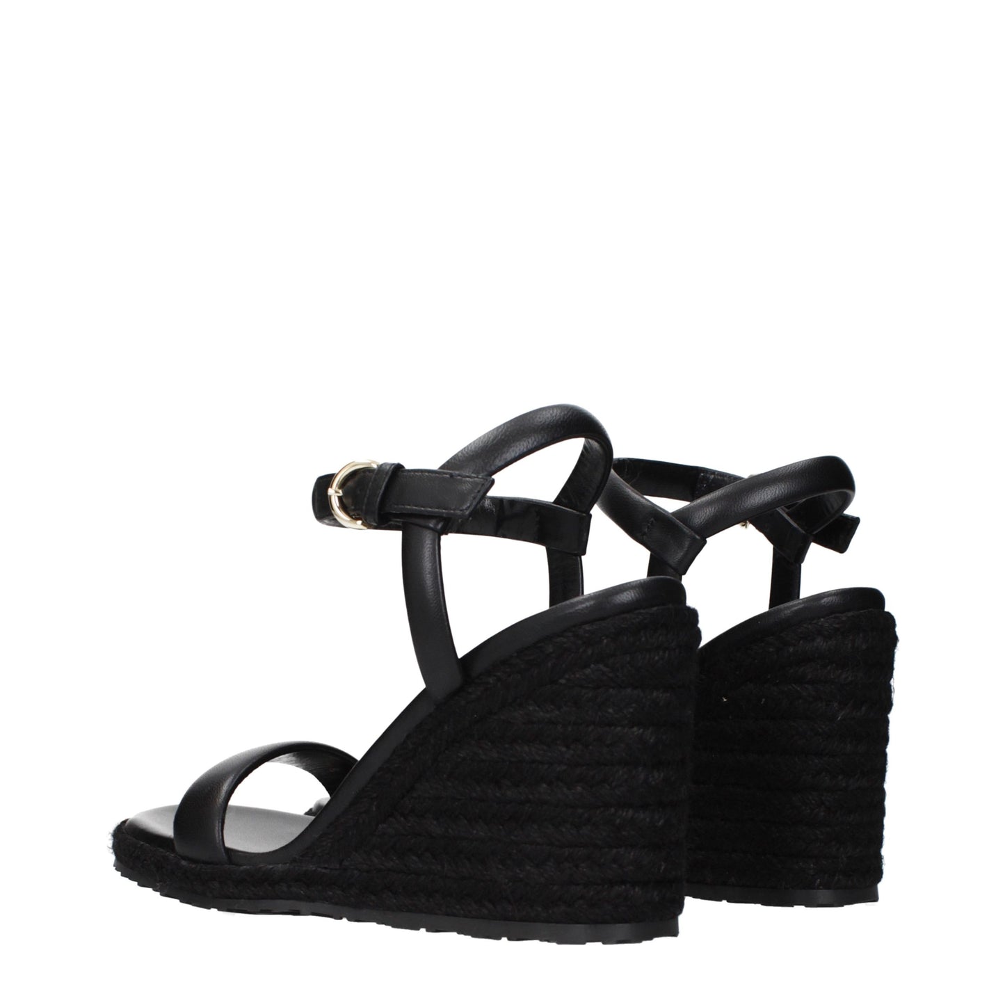 Black Leather Wedge Sandals