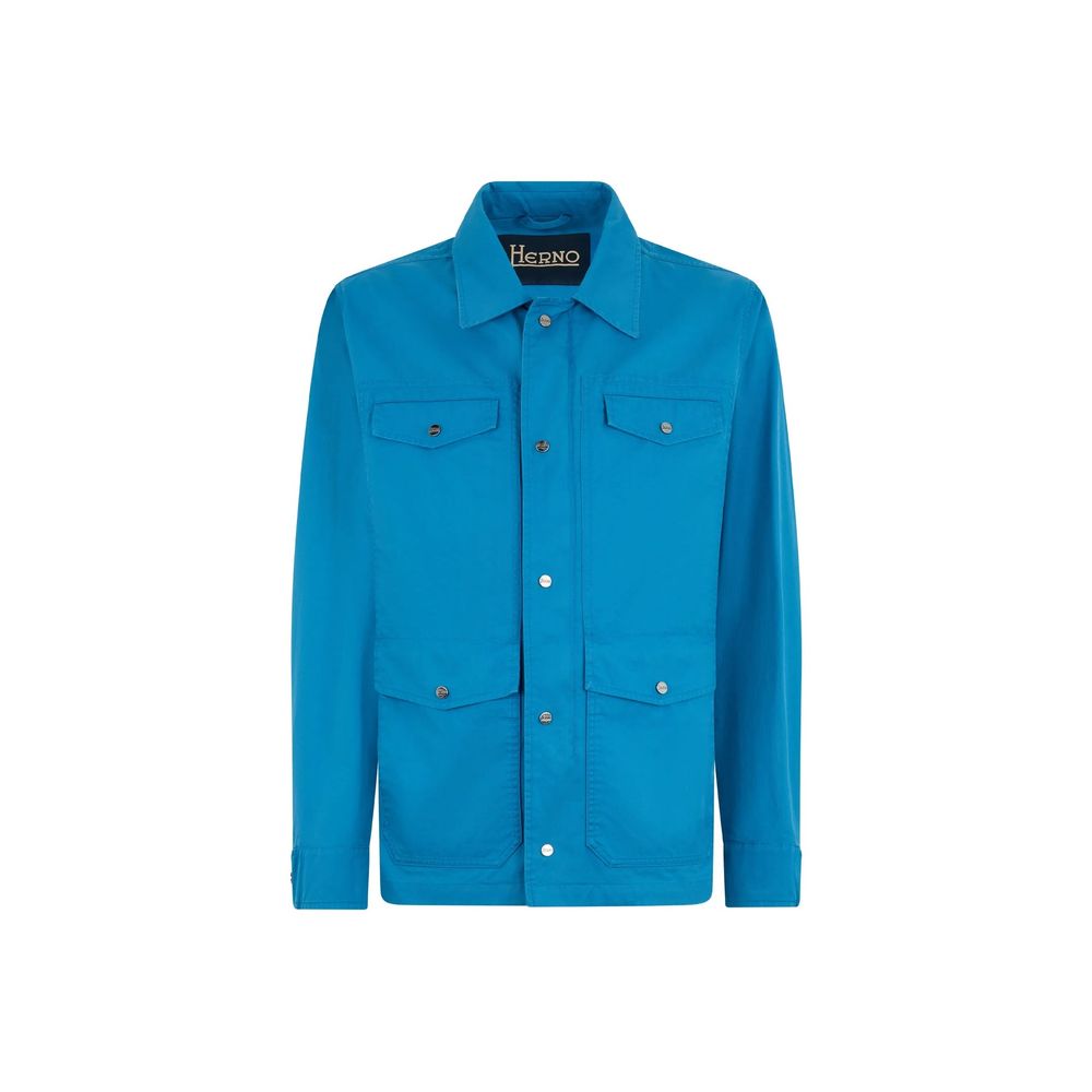Blue Cotton Full-Length Jacket