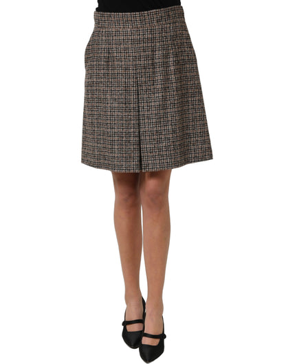 Brown Tweed High Waist A-line Mini Skirt
