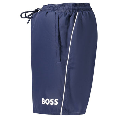 Blue Polyester Men's Swimwear