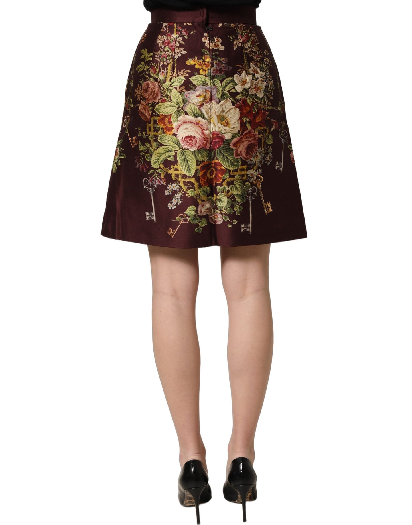 Burgundy Floral HighWaist A-line Mini Skirt