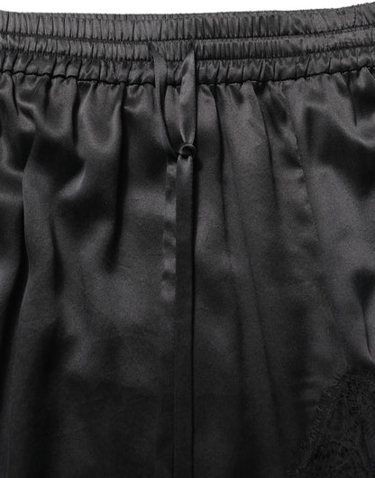 Black Lace Trimmed Satin Side Slit Skirt