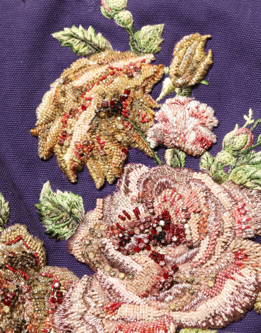 Purple Floral Embellsihed MidWaist Mini Skirt