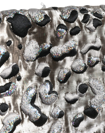 Silver Leopard Jacquard Mid Waist Mini Skirt