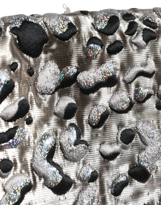 Silver Leopard Jacquard Mid Waist Mini Skirt
