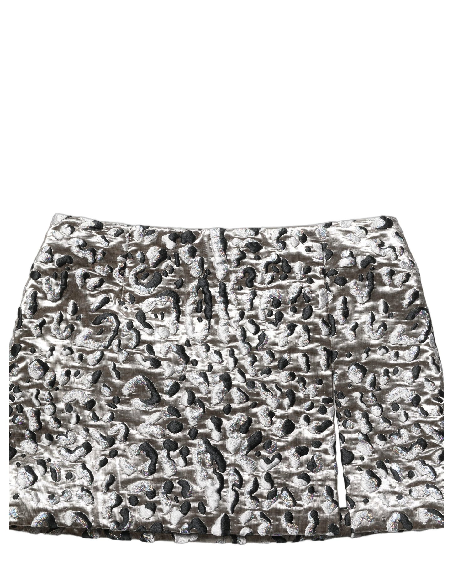 Silver Leopard Jacquard Mid Waist Mini Skirt
