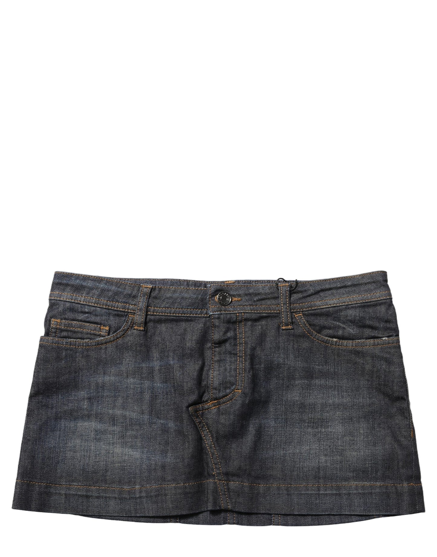 Black Cotton Spandex Low Waist Denim Mini Skirt