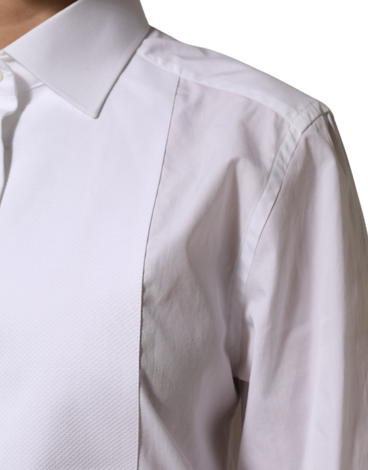 White Cotton Tuxedo Bib Long Sleeve Dress Shirt