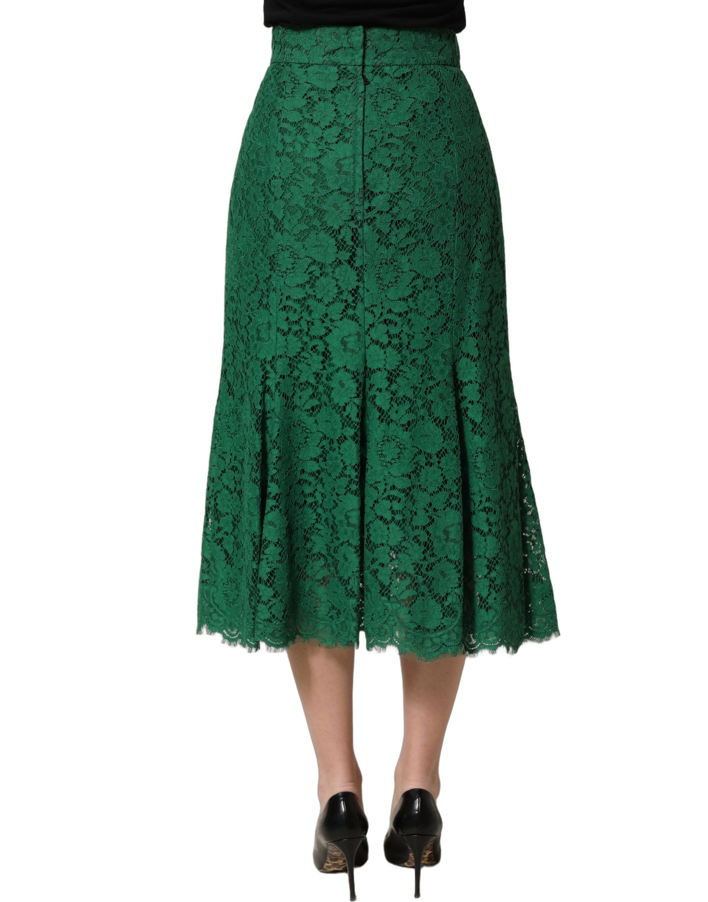 Green Lace High Waist Mermaid Midi Skirt