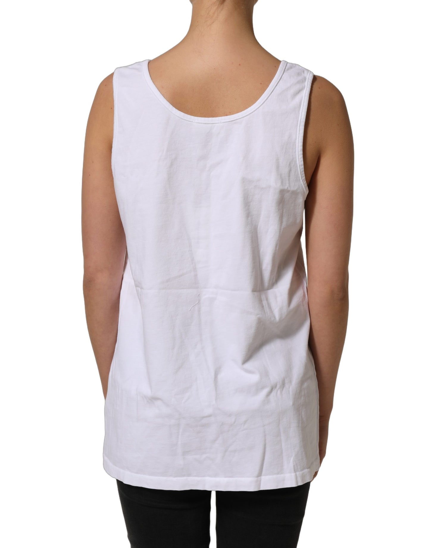 White Cotton Round Neck Sleeveless Tank Top