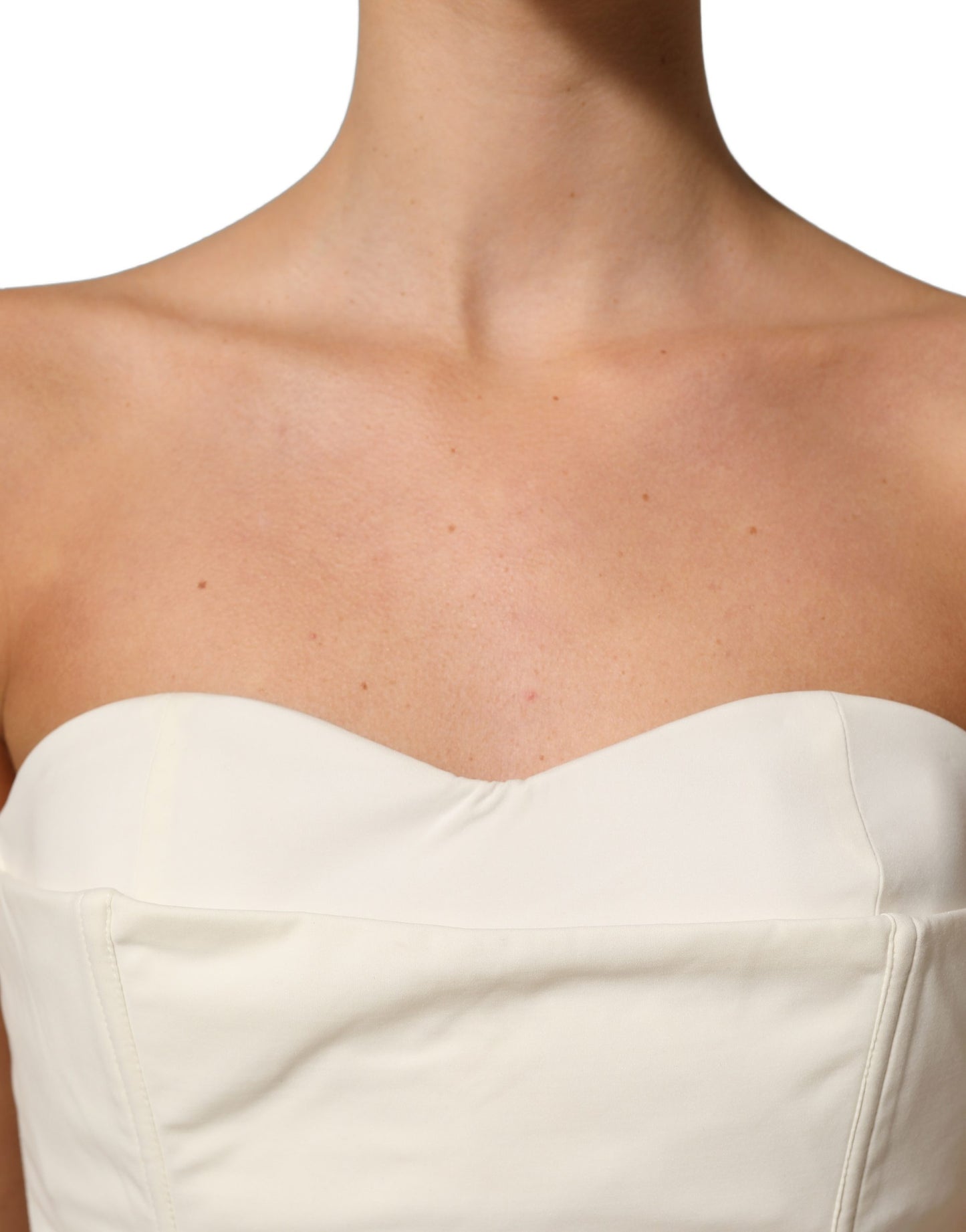 Off White Strapless Sweetheart Neck Top