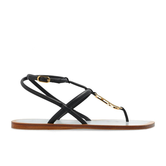 Black Leather Flat Sandals
