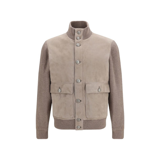 Beige Calf Leather Bos Taurus Leather Jacket