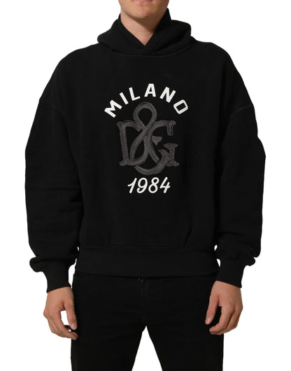 Black Cotton Milano1984 Print Hoodie Sweater