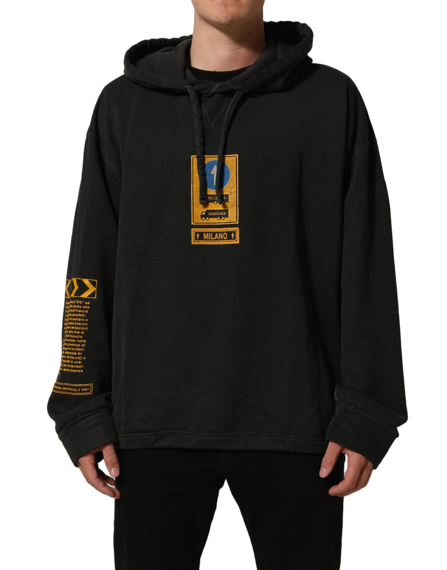 Black Cotton Logo Hooded Oversize Sweater
