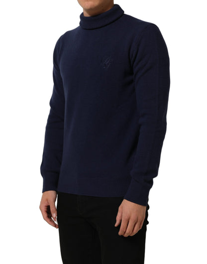 Blue Wool Knit Turtleneck Pullover Sweater