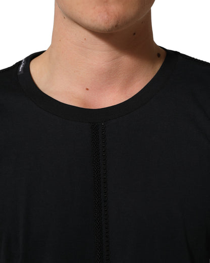 Dark Blue Cotton Round Neck Pullover Sweater