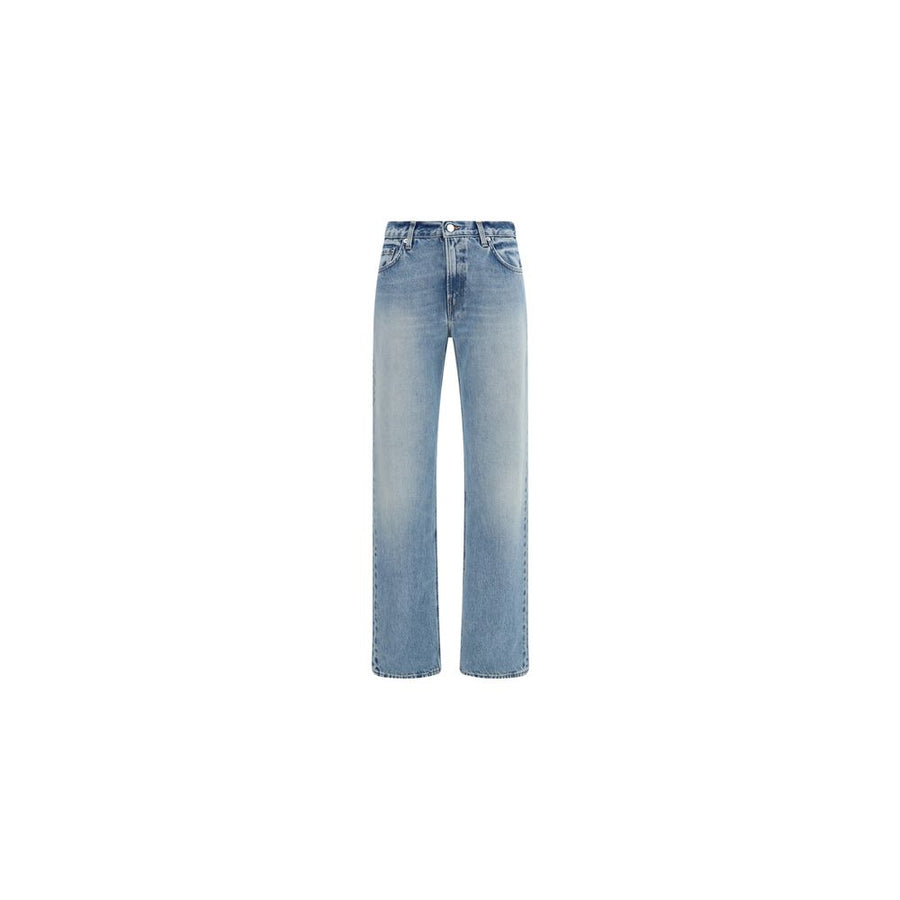 Blue Cotton Straight-Leg Jeans