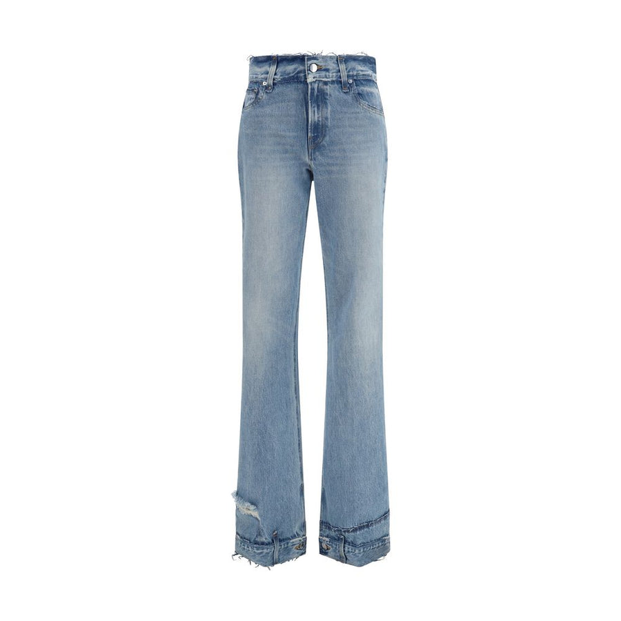 Blue Cotton Flared Jeans