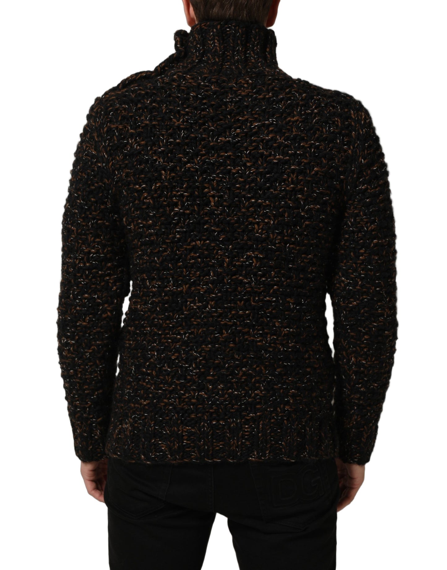 Brown Wool Knit Turtleneck Pullover Sweater