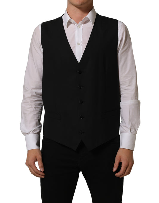 Black Wool Stretch Waistcoat Formal Vest
