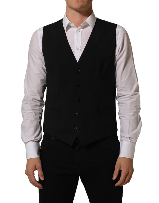 Black Wool Stretch Waistcoat Formal Dress Vest