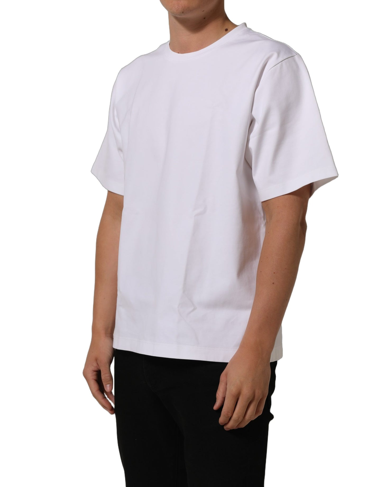 White Cotton Short Sleeves Crew Neck T-shirt