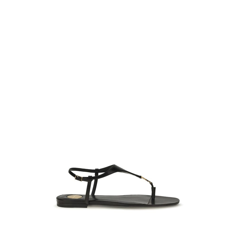 Black Calf Leather Bos Taurus Flat Sandals