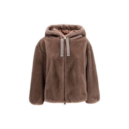 Brown Polyester Full-Length Jacket