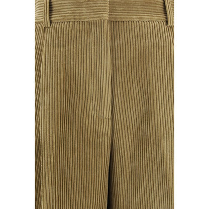Beige Cotton Flared Pants