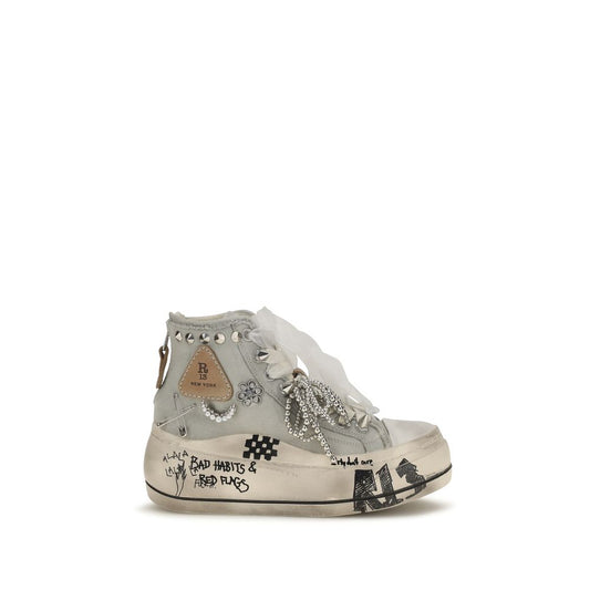White Cotton High Top Sneakers