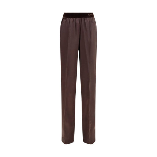 Brown Silk Casual Pants