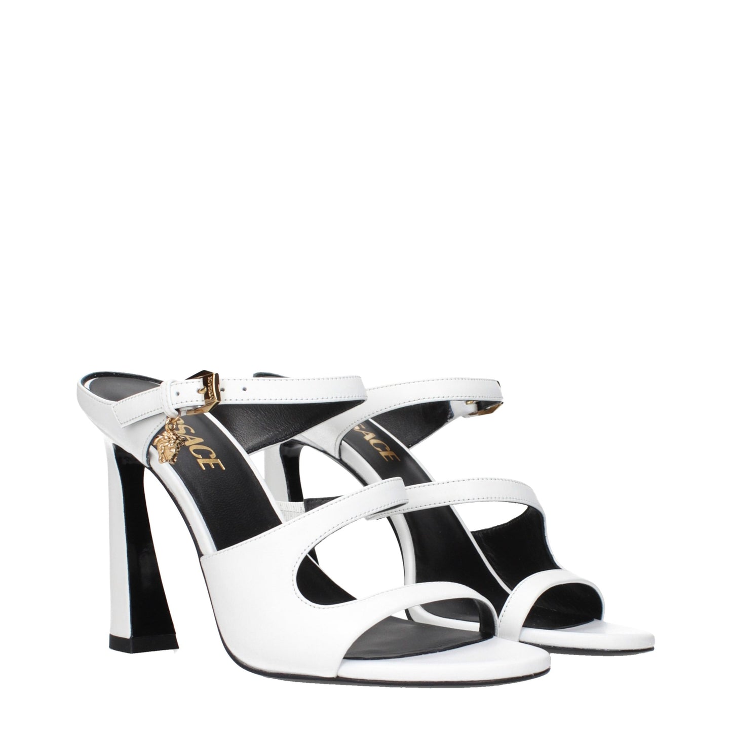 White Leather Stiletto Heel Sandals