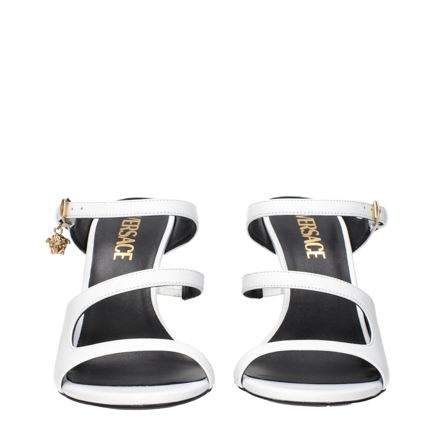 White Leather Stiletto Heel Sandals