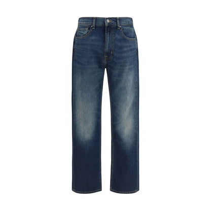 Blue Cotton Straight-Leg Jeans
