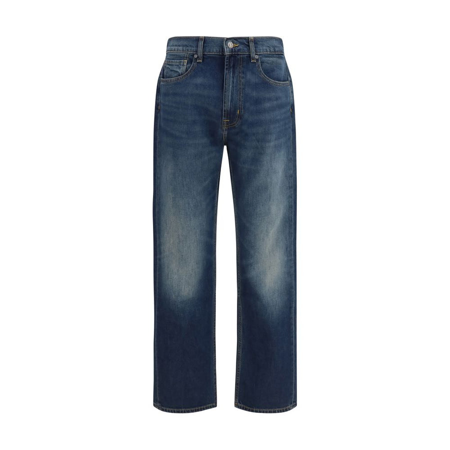 Blue Cotton Straight-Leg Jeans